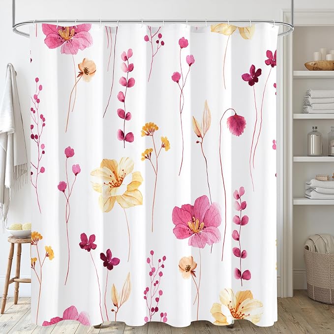 Gibelle Watercolor Floral Shower Curtain, Hot Pink Flower Shower Curtain by Gibelle
