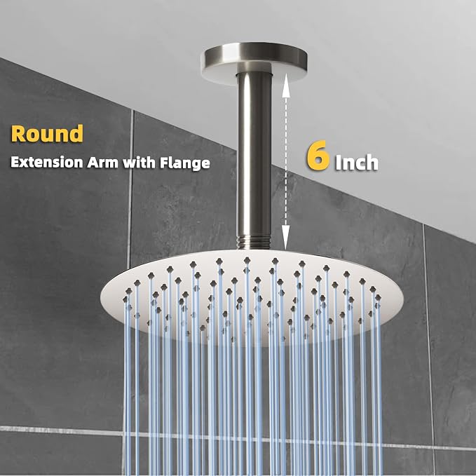 6 Inch Shower Arm with Flange, Ceiling Mounted Shower Head Extension Arm - Image 4