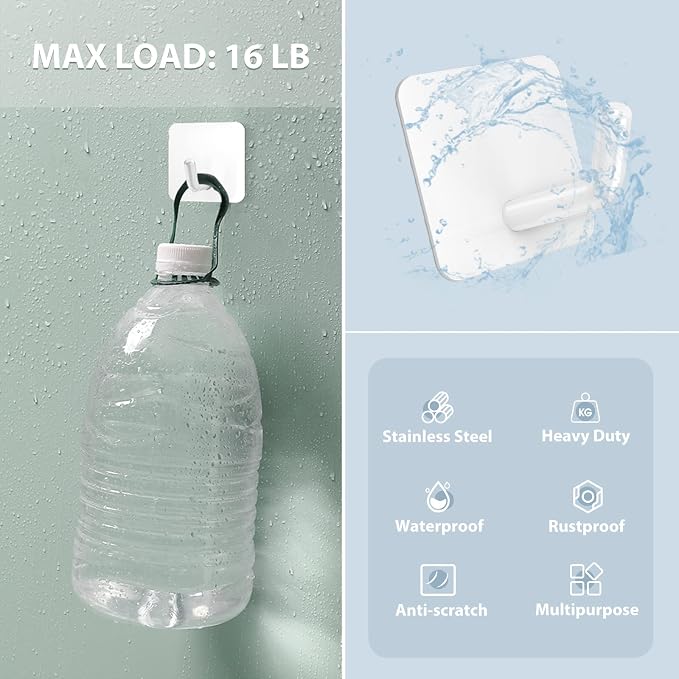 VIS'V Adhesive Hooks, Heavy Duty Shower Wall Stick on Hooks, Waterproof - Image 4