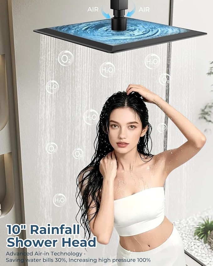 Shower Faucet Set, Ceiling Mount Shower System 10-inch & 6-inch Filtered Black - Image 6