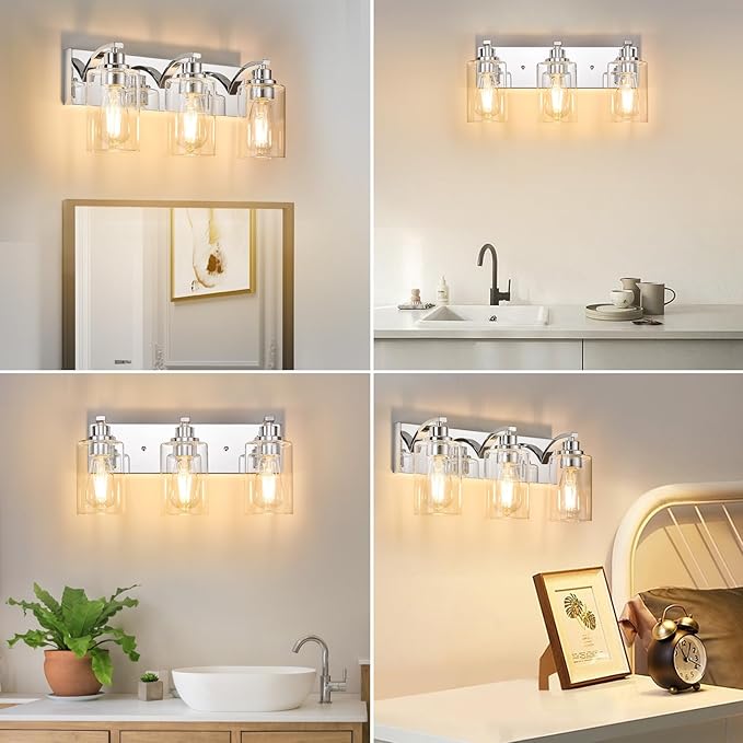 3-Light Bathroom Light Fixtures Modern Chrome Vanity Lights - Image 5