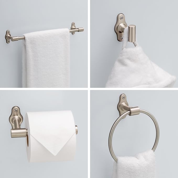 Franklin Brass Calloway 4-Piece Bathroom Set Satin Nickel 18" + 6" Towel Rack - Image 2