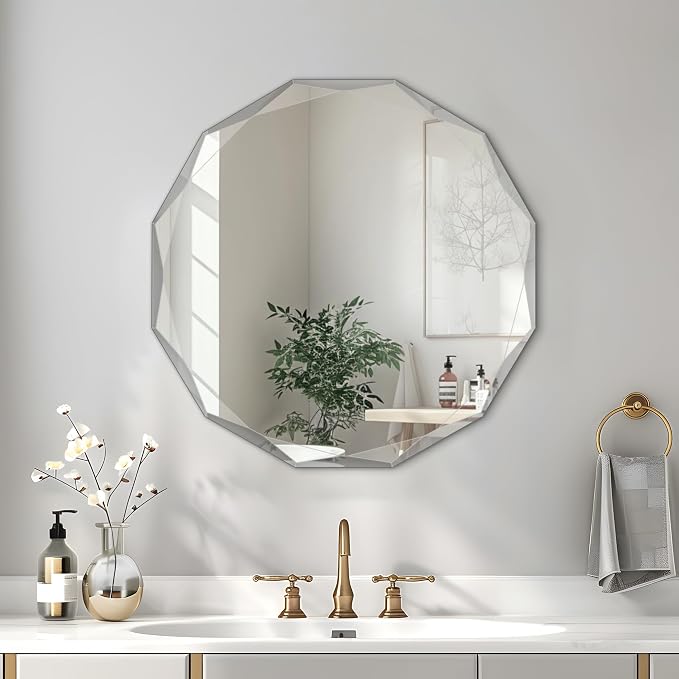 Bathroom Mirror for Wall, Beveled Edge Frameless Wall Mount Vanity Mirror by ladynow