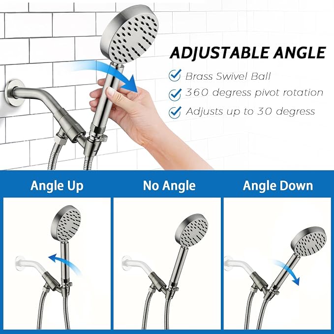 G-Promise Solid Metal Brushed Nickel Handheld Shower Head - Image 4