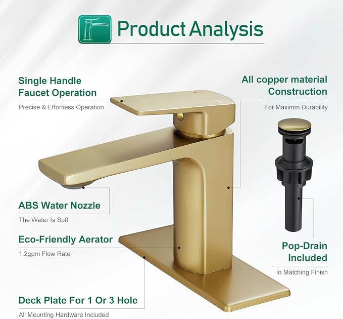 VOTON Brushed Gold Bathroom Sink Faucet Single Handle - Image 5