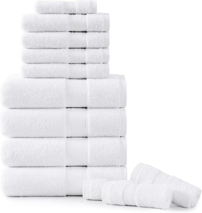 LANE LINEN 100% Mercerized Cotton Bath Towels Set of 12 – Zero Twist, 4 Bath by LaneLinen