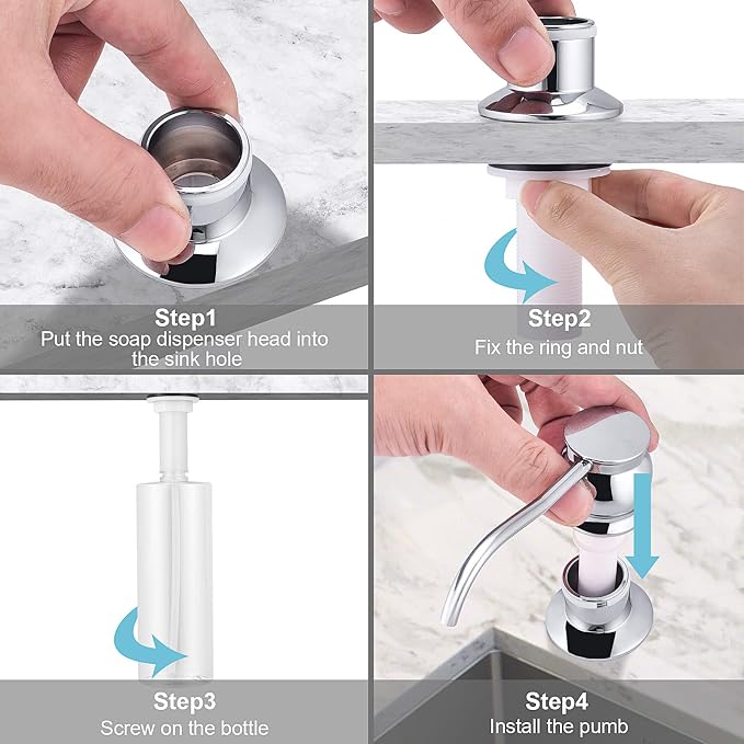 Samodra Kitchen Sink Soap/Lotion Dispenser, Brass Pump Head Chrome Finish 12 OZ - Image 8