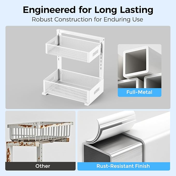 2 Pack Under Sink Organizer, Adjustable Height Under Sink Organizers and Storage - Image 4