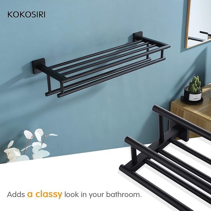 KOKOSIRI Bath Towel Rack with Double Towel Bars Bathroom Towel Shelf 24 Inch - Image 6