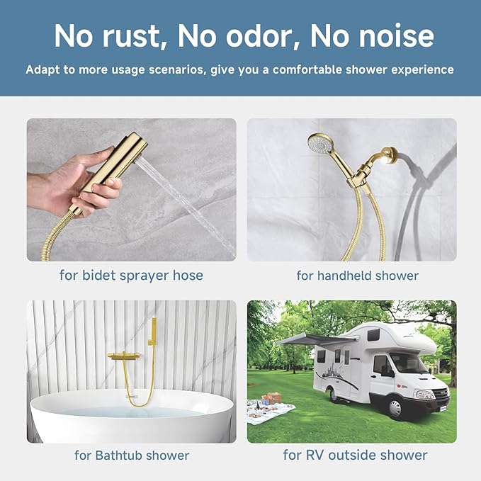 Gold Shower Hose Extra Long 69 Inches 304 Stainless Steel Handheld Shower Head - Image 6