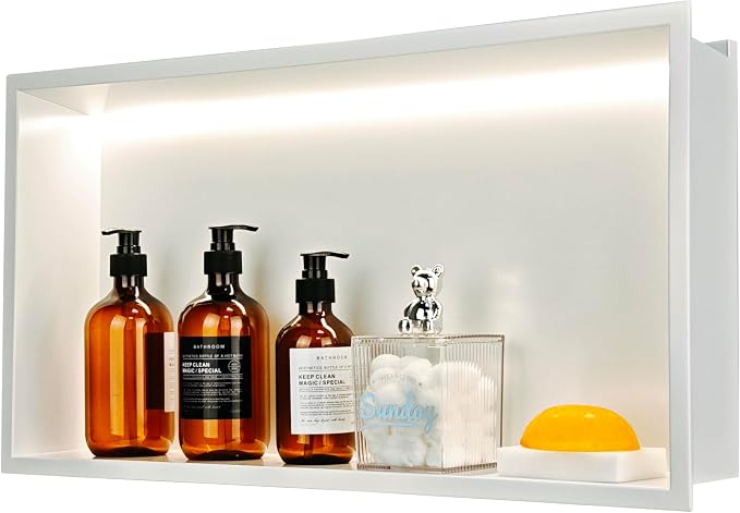24"x12" Lighted Shower Niche ，Stainless Steel Waterproof Shower Storage by IKITRAEE