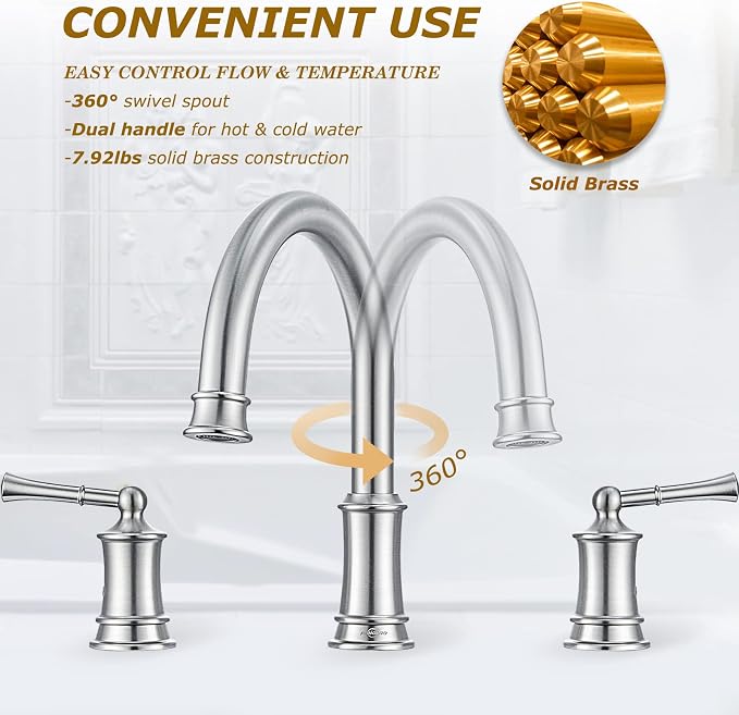 Brushed Nickel Roman Tub Faucet, Antique Bathtub Faucet Set 3 Hole, High Flow - Image 5