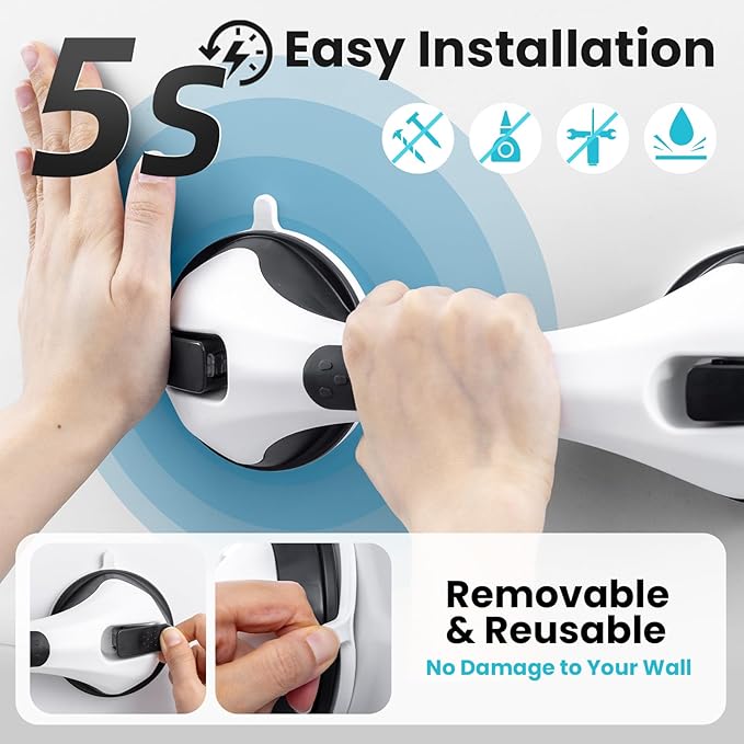 TAILI Shower Handles for Elderly Suction, 2 Pack 12 Inch Shower Grab Bars for - Image 4