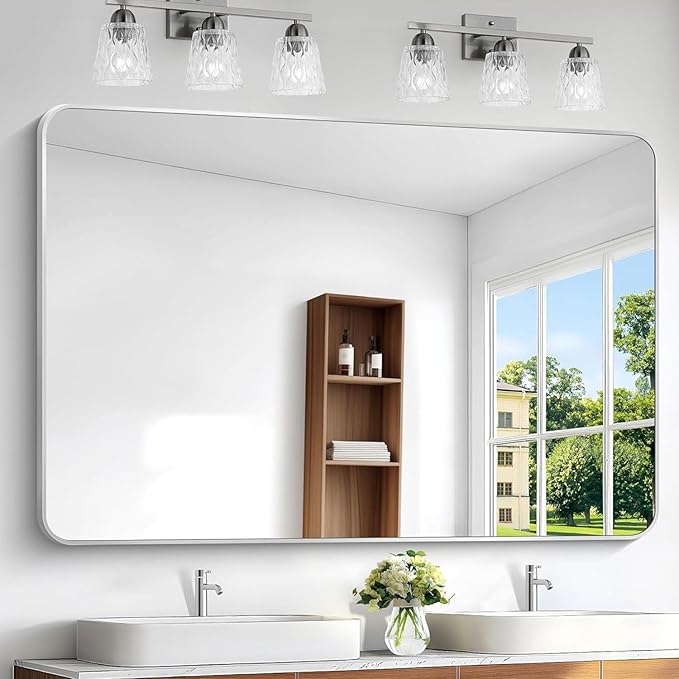 BONEWEI Silver Bathroom Mirror, 60x40 inch Wall Mirror by BONEWEI