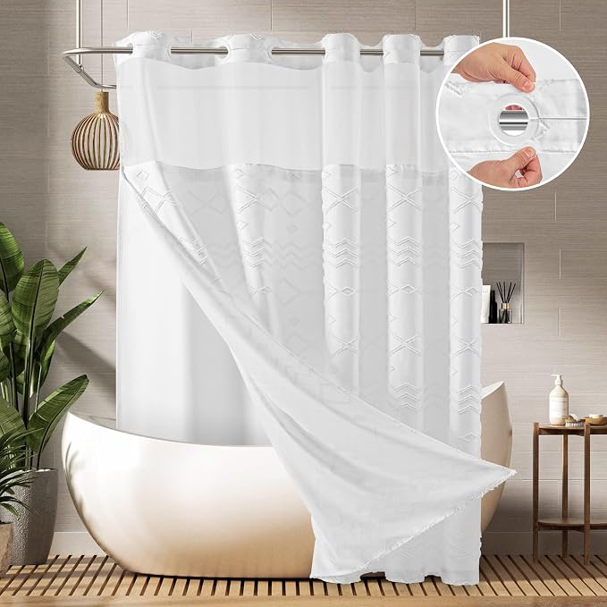 Long No Hook Tufted Chevron Striped Shower Curtain by PANGSINNEDirect