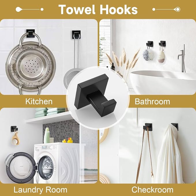10 Pieces Bathroom Hardware Accessories Set Black Towel Bar Set Towel Holder - Image 5