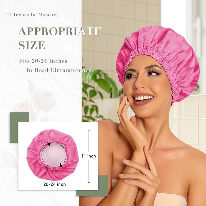 Reusable Shower Cap for Women, Large Waterproof Shower Essentials Bonnet - Image 3