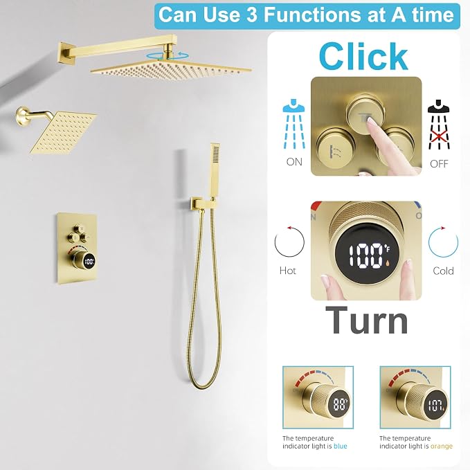 Digital Display Dual Head Shower system Rain Shower System Shower Wall Mount 10 - Image 7
