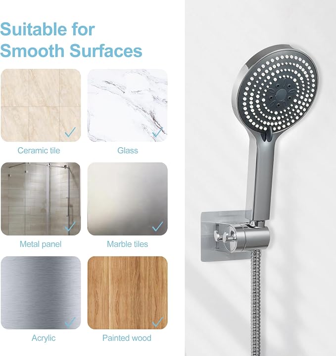 OFFO Shower Head Holder, Strong Adhesive Shower Hooks, 60° Adjustable - Image 5