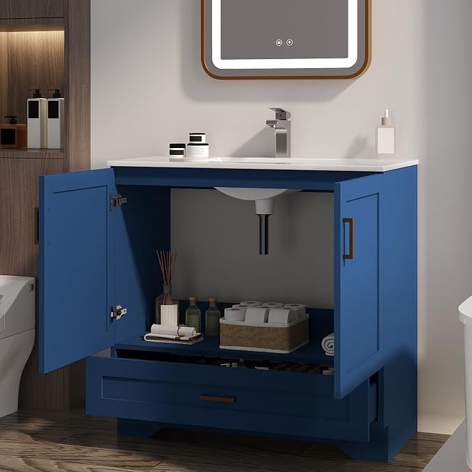 30 inch Bathroom Vanity with Sink, Modern White Vanity - Image 7