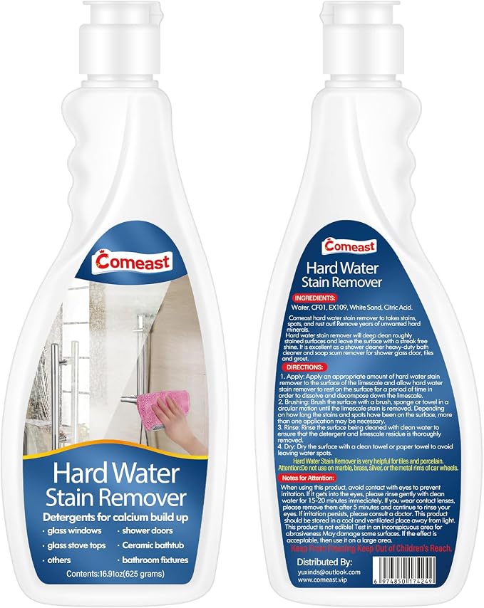 Hard Water Stain Remover, Shower Glass & Shower Door, Toilet Bowl Cleaner by comeast