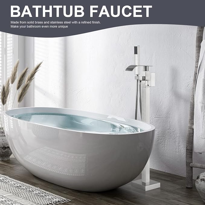 Senlesen Stainless Steel Bathroom Free Standing Tub Filler Faucet Brushed - Image 5