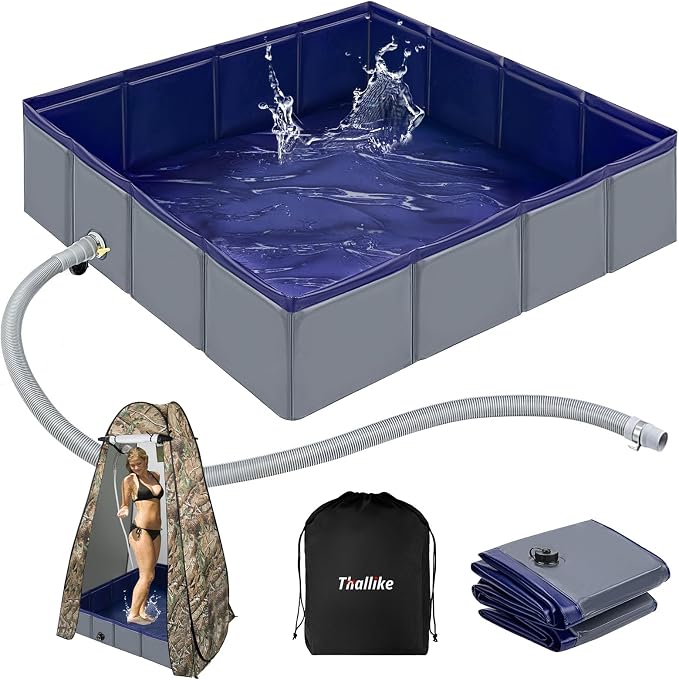 Upgraded Portable Shower Pan, Foldable Camping Shower Base by Thallike