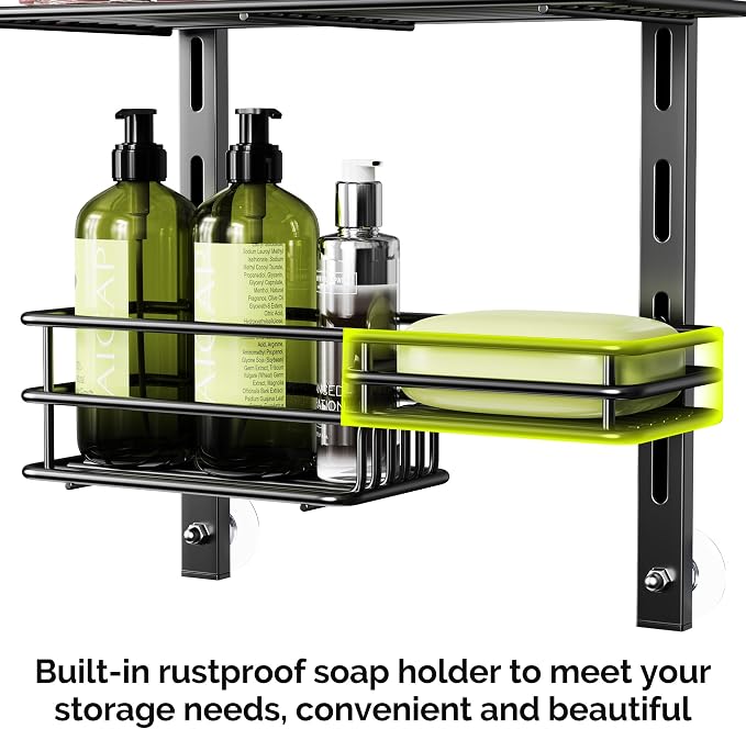 Orimade Over The Door Shower Caddy Adjustable 3 Tier Black, Bathroom Hanging - Image 5
