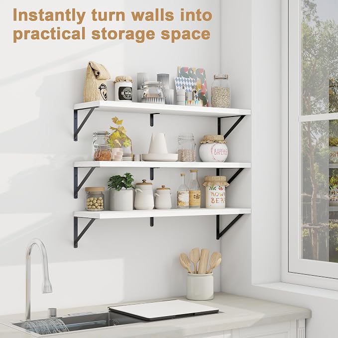 Fun Memories Floating Shelves for Wall, 36 Inches Long Set of 3 Wall Shelves - Image 5
