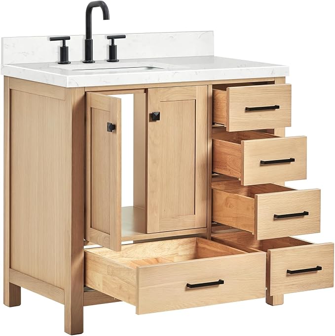 ARIEL Cambridge 36 Inch Oak Bathroom Vanity - Image 7