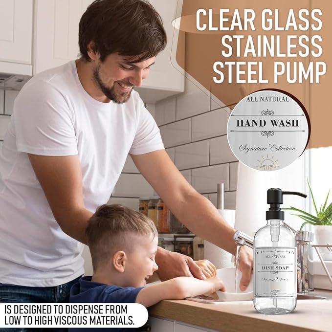 2 Pack Clear Glass Soap Dispenser 16 OZ - Image 6