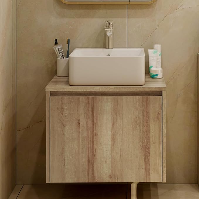 Bathroom Vanity with Sink, Bathroom Vanities， Natural Color Wall-Mounted by Chyanmoo