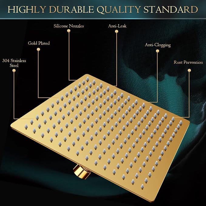 Shower Head, Powerful Shower Spray Against Low Pressure Water-Brushed Gold - Image 5