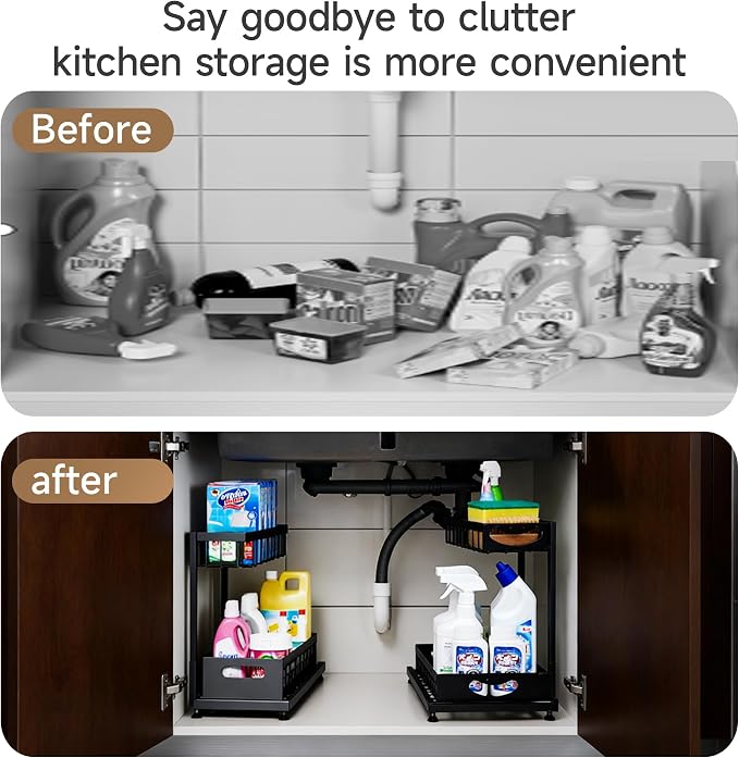 2 Pack Pull-Out Storage Basket Under Sink Organizers Under Sink Storage Racks - Image 2