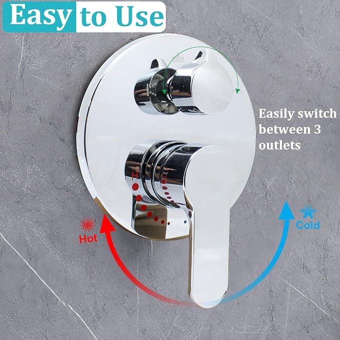 Solid Brass 3 Way Round Pressure Balancing Mixer Shower Valve Replacement Wall - Image 2