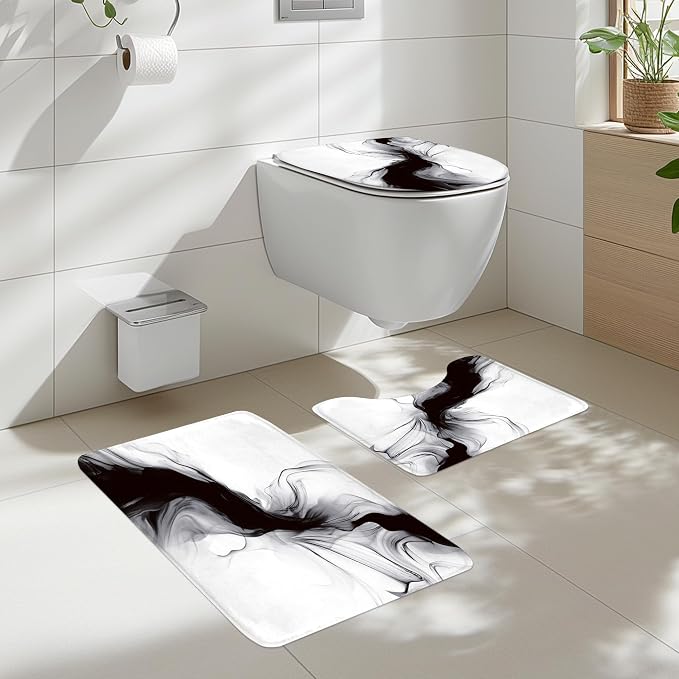 Cinbloo 4Pcs Black White Shower Curtain Set, Abstract Modern Ombre Grey - Image 2