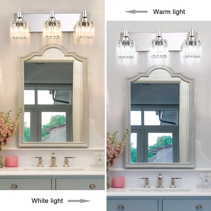 Modern Crystal Bathroom Vanity Light 3-Light Wall Light Fixtures Over Mirror - Image 2
