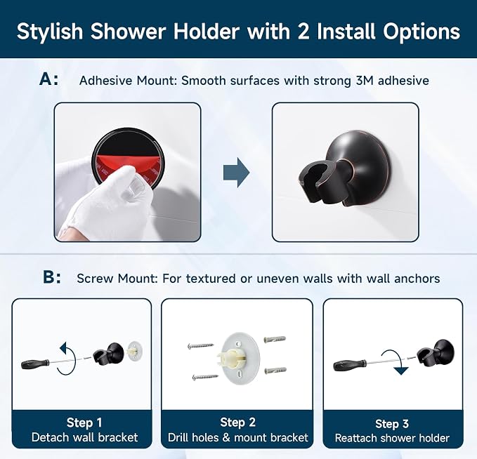 BRIGHT SHOWERS Strong Adhesive Shower Head Holder - Image 6