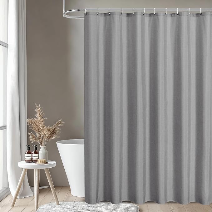 2-in-1 Waterproof Long Fabric Shower Curtain or Liner, Linen Textured, 78 Inch - Image 6