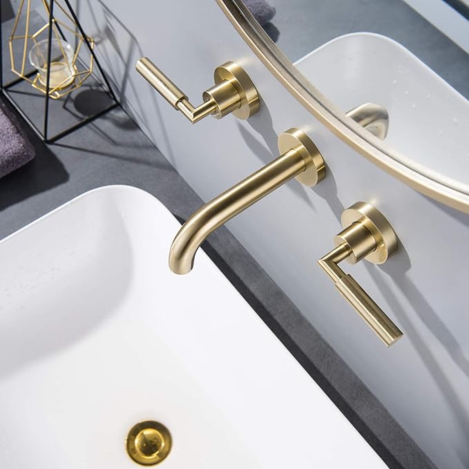 RBROHANT Brushed Gold Wall Mount Bathroom Faucet, Wall Mounted Sink Faucet - Image 3