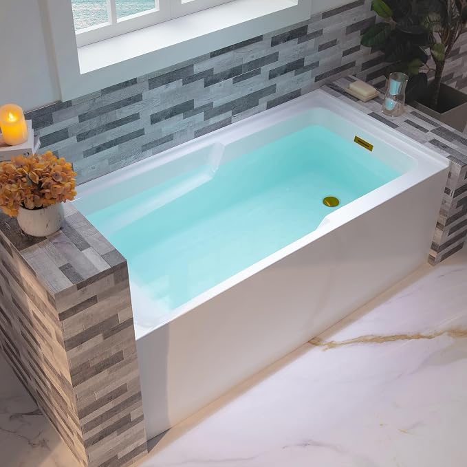 WOODBRIDGE 54" Acrylic Rectangular Alcove Soaking Bathtub in White - Image 2