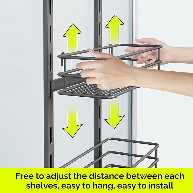 Orimade Over The Door Shower Caddy Adjustable 5 Tier Dark Grey, Bathroom - Image 2