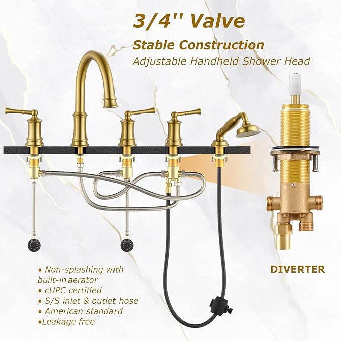 Roman Tub Faucet with Hand Shower, Antique Tub Shower Faucet Set with Valve - Image 4