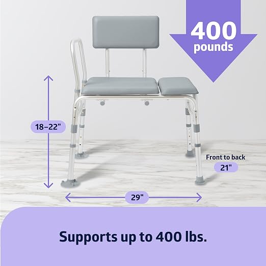 Medline Padded Transfer Bench for Bathtub and Shower, Height Adjustable - Image 4