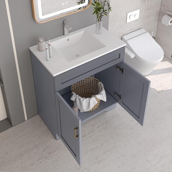 30 Inch Bathroom Vanity with Sink, Wooden Bathroom Sink Cabinet with Soft-Close - Image 7