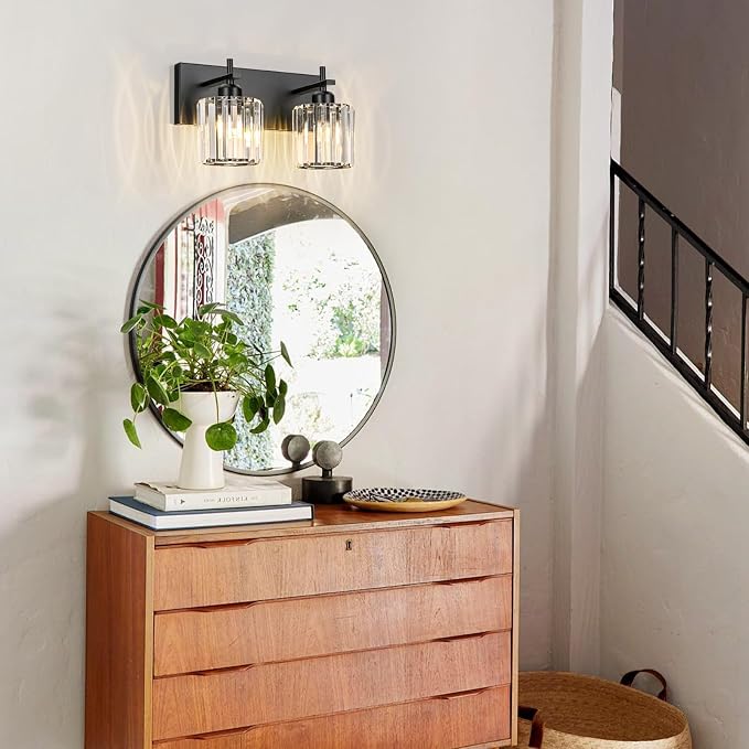 Black Crystal Bathroom Vanity Lights, Modern 2-Lights Bathroom Lighting - Image 7