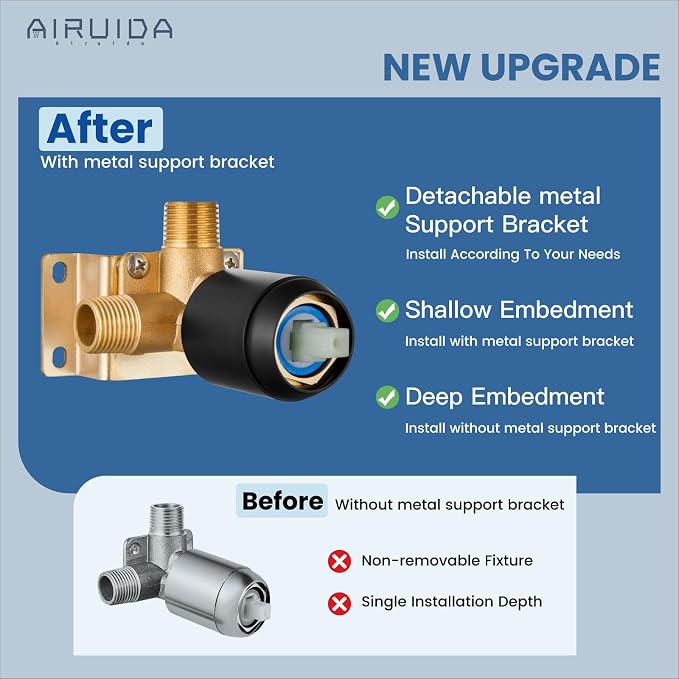 Airuida Square Single-Function Brass Faucet Shower Rough-in Valve Male Thread - Image 5