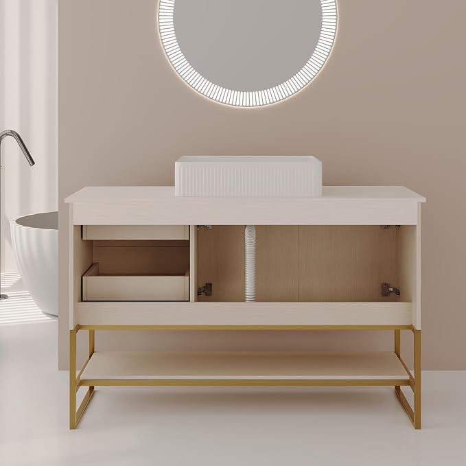 47.2" Bathroom Vanity with Sink Combo Set, Solid Wood Frame Bathroom Storage - Image 8