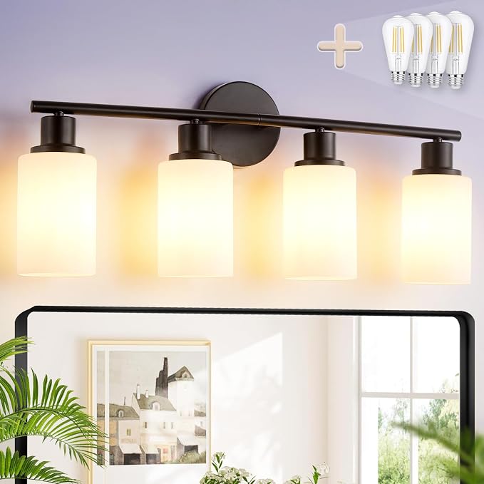 DLLT 4-Light Bathroom Light Fixtures: Black Modern Vanity Lights by DINGLILIGHTING