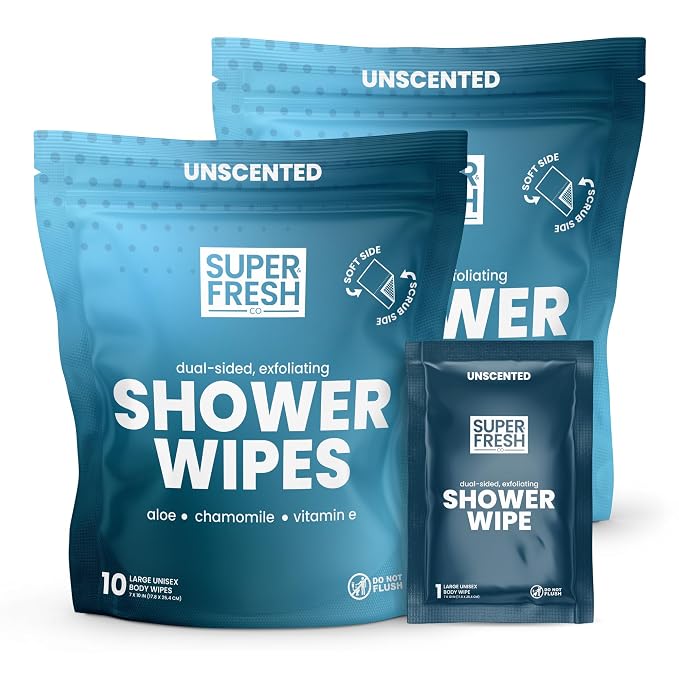 Super Fresh Shower Wipes Large Unscented Body Wipes by SuperFreshCo